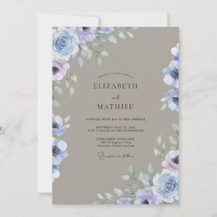 Periwinkle Taupe Painted Wedding Invitation