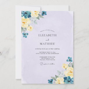 Periwinkle Teal Blossom Wedding Invitation