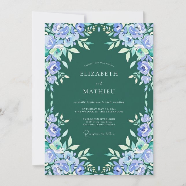 Periwinkle Teal Painted Wedding Invitation (Front)