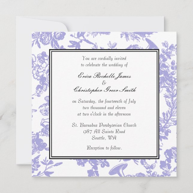 Periwinkle Toile Wedding Invitation (Front)