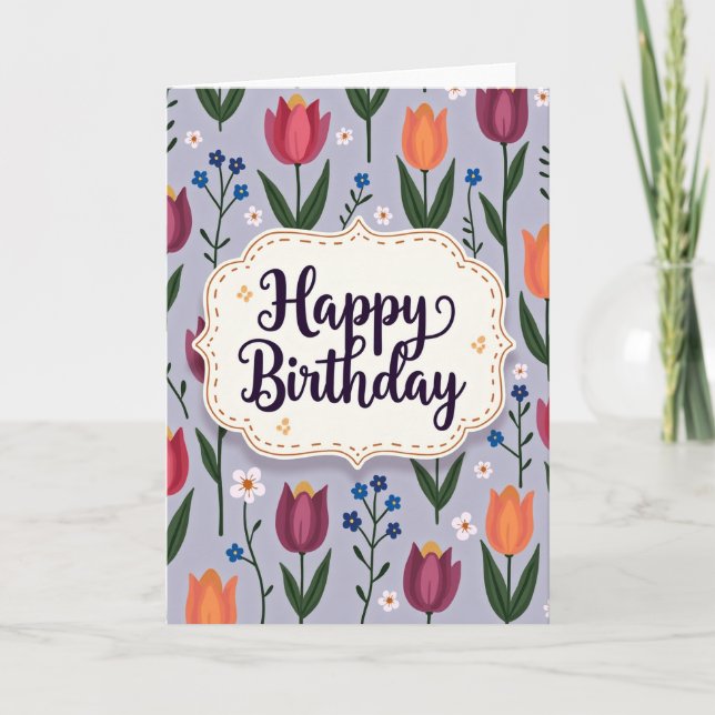 Periwinkle Tulip Birthday Card (Front)