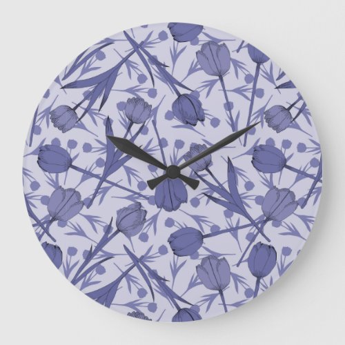 Periwinkle tulip flower pattern large clock