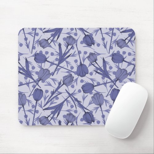 Periwinkle tulip flower pattern mouse pad