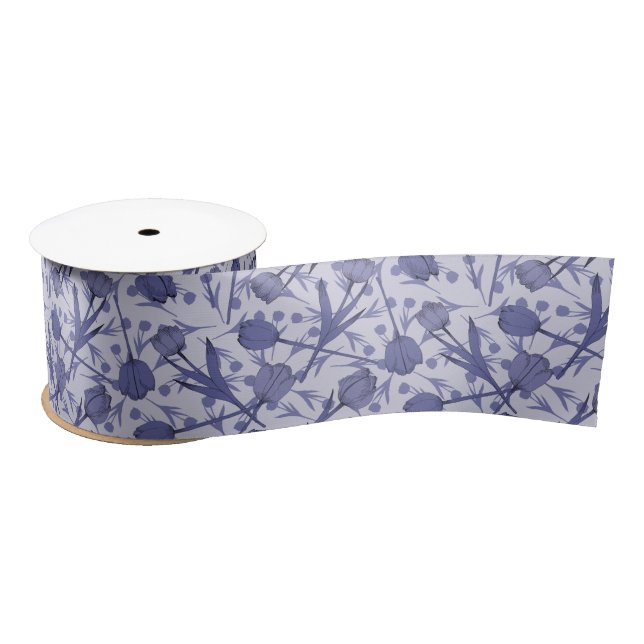 Periwinkle tulip flower pattern  satin ribbon (Spool)