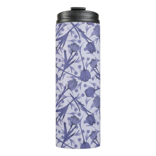 Periwinkle tulip flower pattern thermal tumbler