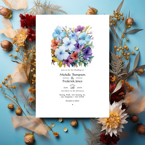 Periwinkle Turquoise and Reddish Brown Wedding Invitation