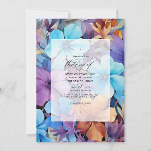 Periwinkle Turquoise and Reddish Brown Wedding Invitation