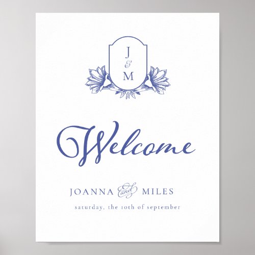 Periwinkle Vintage Monogram Crest Welcome Sign