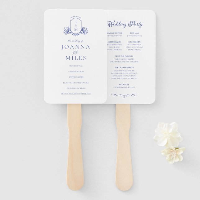 Periwinkle Vintage Monogram Program Hand Fan (Front and Back)