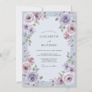 Periwinkle Violet Leafy Wedding Invitation
