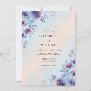 Periwinkle Violet Petal Wedding Invitation