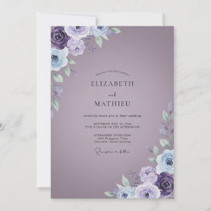 Periwinkle Violet Ranunculus Sage Wedding Invitation