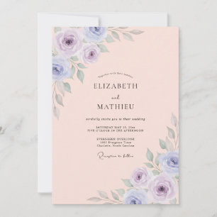 Periwinkle Warm Champagne Peony Wedding Invitation