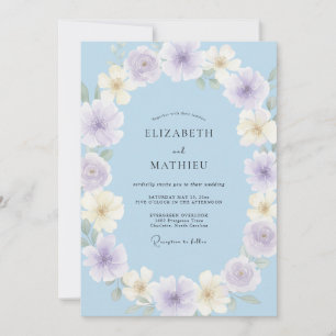 Periwinkle Warm Cream Petal Wedding Invitation