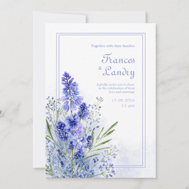 Periwinkle Watercolor Botanical Muscari Frame Invitation (Front)