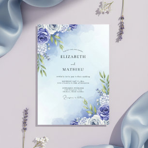 Periwinkle Watercolor Floral Wedding Invitation