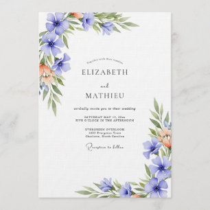 Periwinkle Watercolor Flourish Wedding Invitation
