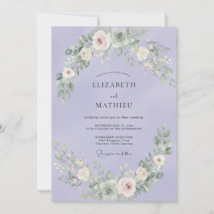 Periwinkle Watercolor Foliage Wedding Invitation