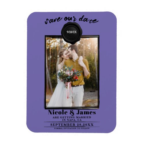 Periwinkle Wax Seal Photo Wedding Save the Date Magnet