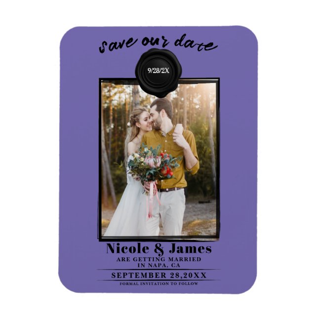 Periwinkle Wax Seal Photo Wedding Save the Date Magnet (Vertical)