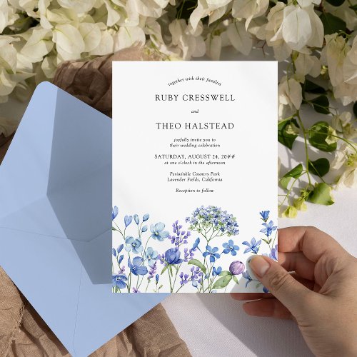 Periwinkle Wedding Delicate Floral Wildflower Invitation