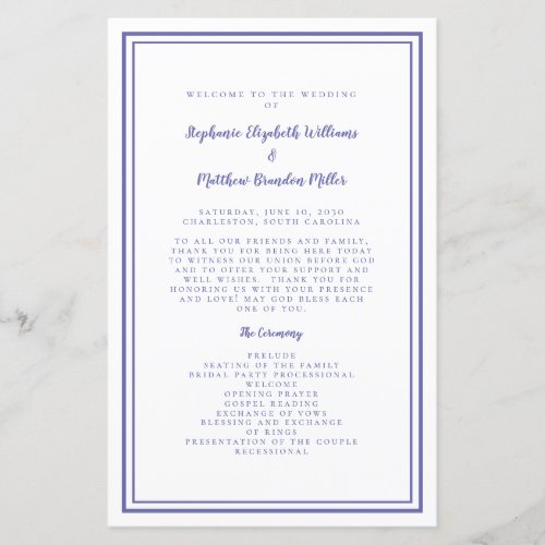 Periwinkle Wedding Script Modern Ceremony Program