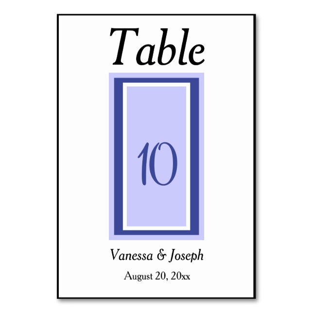 Periwinkle Wedding Table No. Table Number (Front)