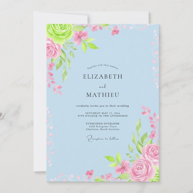 Periwinkle Whimsical Bloom Wedding Invitation (Front)