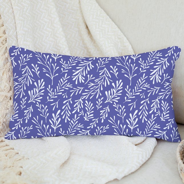 Periwinkle Whimsical Foliage Pattern Lumbar Pillow (Creator Uploaded)