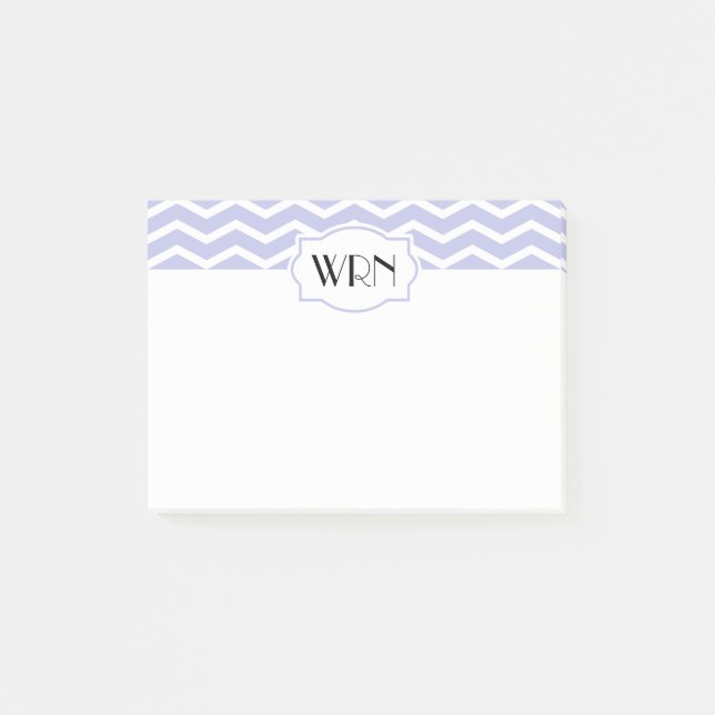 Periwinkle White Chevron Patterned Monogrammed Post-it Notes (Front)