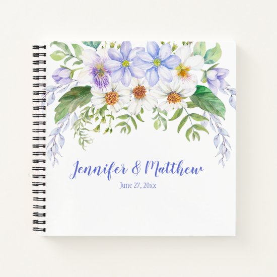 Periwinkle White Lavender Wildflowers Guestbook Notebook