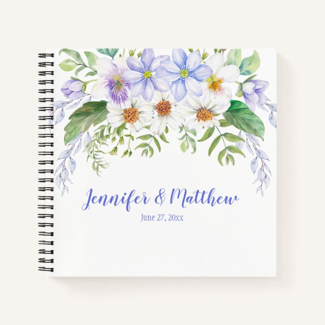 Periwinkle White Lavender Wildflowers Guestbook Notebook (Front)