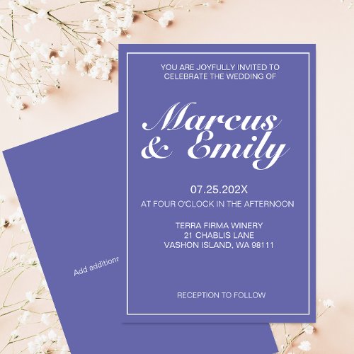 Periwinkle  White Modern Minimalist Wedding Invitation