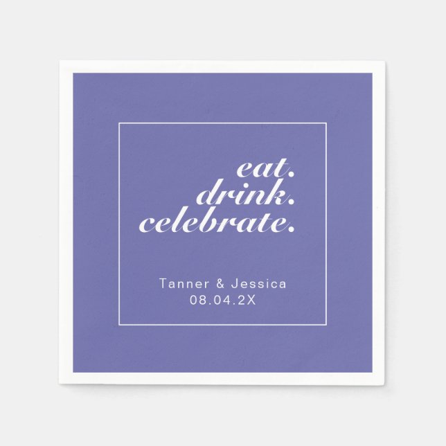 Periwinkle & White Modern Minimalist Wedding Paper Napkins (Front)