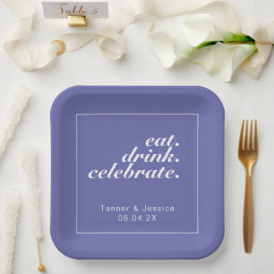 Periwinkle & White Modern Minimalist Wedding Paper Plates