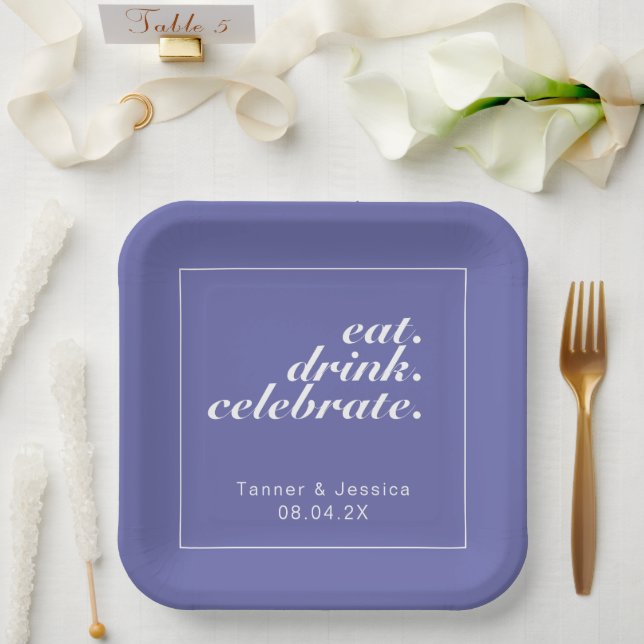 Periwinkle & White Modern Minimalist Wedding Paper Plates (Wedding)