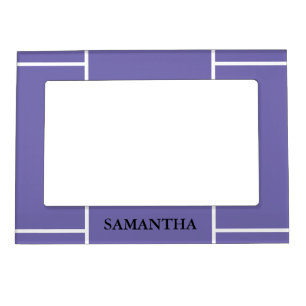 Periwinkle White Stripes Personalized Name Magnetic Frame