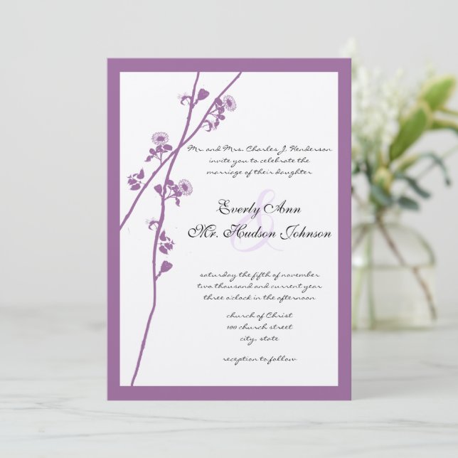Periwinkle Wild Flower Branch Wedding Invitation (Standing Front)