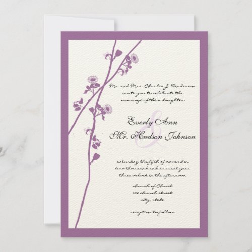Periwinkle Wild Flower Branch Wedding Invitation