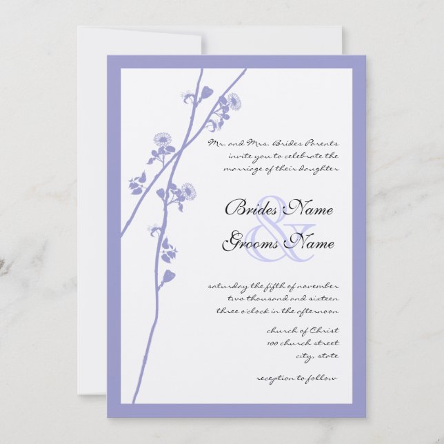Periwinkle Wild Flower Branch Wedding Invites (Front)