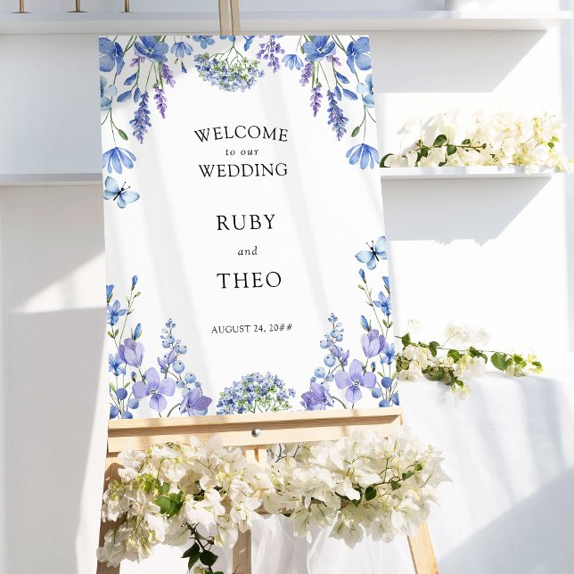 Periwinkle Wildflower Airy Floral Wedding Welcome Foam Board (Wedding Welcome Sign from my Lilac + Periwinkle Wildflower Wedding Collection)