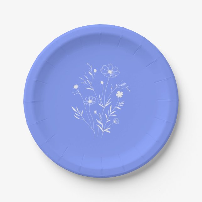 Periwinkle Wildflower Bridal Shower  Paper Plates (Front)