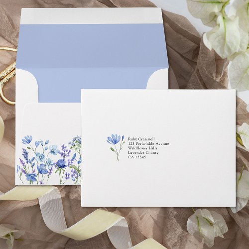 Periwinkle Wildflower Pre_Addressed Wedding RSVP Envelope