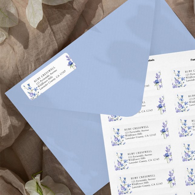 Periwinkle Wildflower Wedding Airy Floral Address Label (Return Address Labels from my Lilac + Periwinkle Wildflower Wedding Collection)