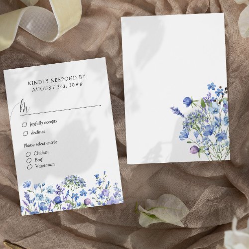 Periwinkle Wildflower Wedding Floral Meal Options RSVP Card
