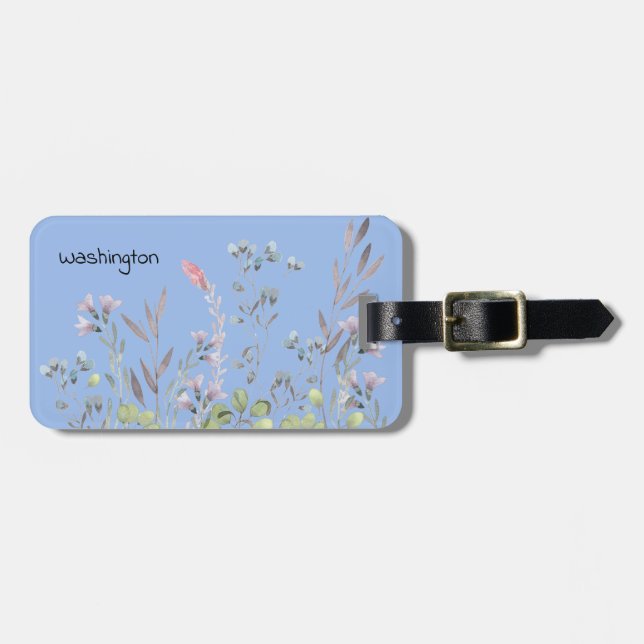 Periwinkle Wildflowers Personalized Luggage Tag (Front Horizontal)
