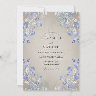 Periwinkle Wisteria Taupe Wedding Invitation