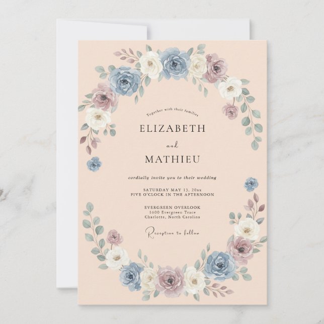 Periwinkle Woven Bloom Wedding Invitation (Front)