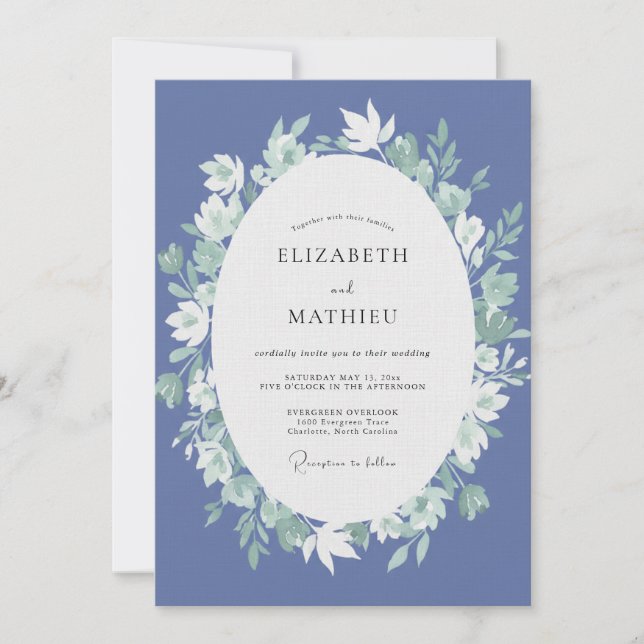 Periwinkle Wreath Wedding Invitation (Front)