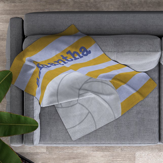 Periwinkle & Yellow Giant Volleyball Striped Fleece Blanket (Creator Uploaded)
